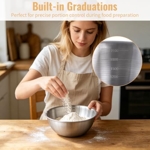 12 Pcs Stainless Steel Mixing Bowls with Graduations, Reusable Metal Mixing Bowls, Stackable Baking Food Storage Containers for Salads, Snacks, Noodles & Meal Prep