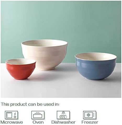 DOWAN Ceramic 4.25/2/0.5 Qt Mixing Bowls for Kitchen, Nesting Large Mixing Bowl Set for Space Saving Storage, Great for Cooking, Baking, Prepping