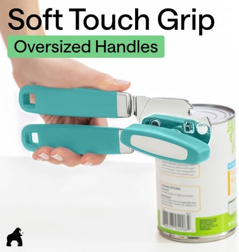 GORILLA GRIP Upgraded Model Stainless Steel Manual Can Opener, Turquoise