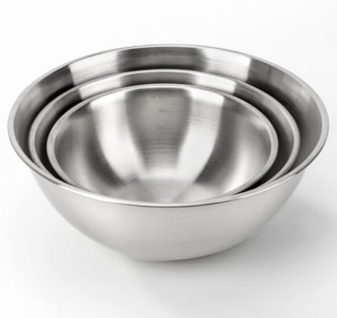 3-Set Stainless Steel Mixing Bowls Set (0.74, 1.26 & 2.2 Qt) | Metal Bowl Sets with Measurement Marks, Dishwasher Safe & Stackable - Perfect for Baking, Salad Making, Meal Prep and Kitchen Use