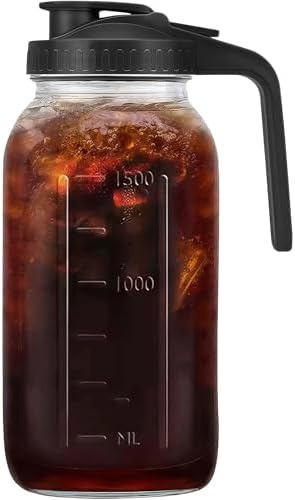64oz(2 quart) Mason Jar Pitcher, Glass Pitcher with Lid for Cold Brew