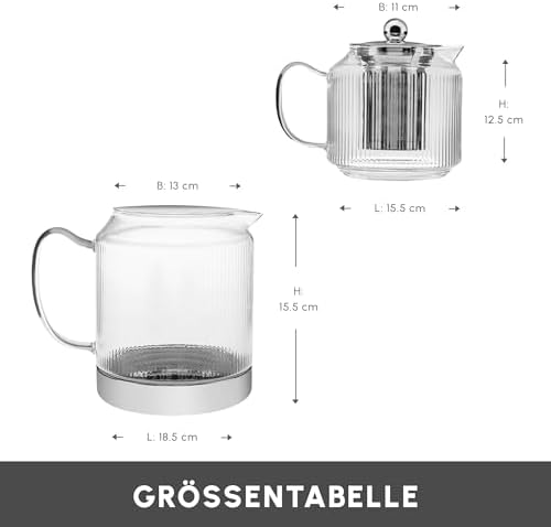 Karaca Kelly Midi Glass Teapot - 0.6 Lt, Lid Drinker: 1.5 Lt, Induction Base