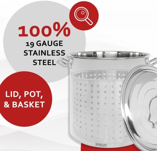 CONCORD Stainless Steel Stock Pot w/Steamer Basket. Cookware great for boiling and steaming (100 Quart)