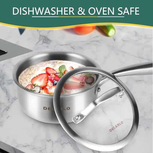 DELARLO Full-body Clad Tri-ply Stainless Steel 1.5 Quart Saucepan with Lid