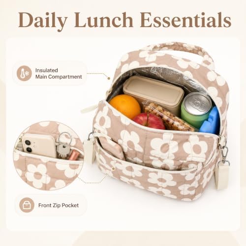 BTOOP Lunch Box for Women, Quilted Insulated Lunch Bag with Shoulder Strap