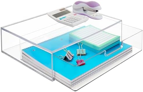 STORi STAX Plastic Stackable Organizer Drawer in Clear | 12.5-inches Wide | Organize Office Desk Accessories and Sort Letter-Size Paper | Made in USA