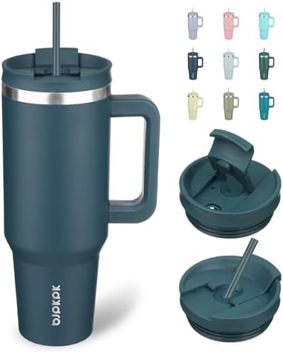 BJPKPK 40 oz Insulated Tumbler with Handle & Straw, Stainless Steel