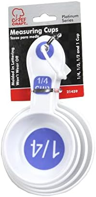 Chef Craft Select Plastic Measuring Cups, 1/4, 1/3, 1/2, and 1 cup, White and Blue