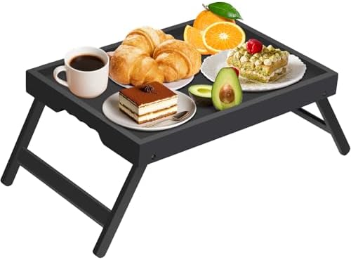 Artmeer FSC 100% Bamboo Bed Tray with Folding Legs, X-Large, Black