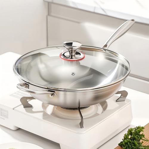 12.5 inch Stainless Steel 316 Wok with Lid, Stir-Fry Pans, Dishwasher and Oven Safe, Works on Induction (12.5 inch)