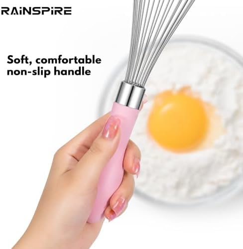 Rainspire 9" 10" 12" Wire Whisk Stainless Steel, Balloon Whisks for Cooking, Wisk Wisking Tool With Soft Silicone Handle, Thick Durable Whisker for Blending, Beating, Whisking, Stirring, Pink