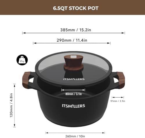 ITSMILLERS Nonstick Stock Pot, 6.5 Qt Soup Stock Pot with Strainer Lid, Induction Cooking Pot with Visible Lid for Pasta,Spaghetti, Ceramic Casserole Makes for Effortless Cleanup