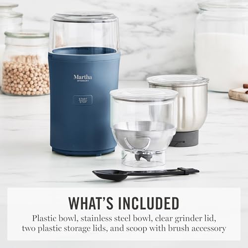 Martha Stewart Electric Coffee & Spice Grinder with Dual Bowls, Indigo Blue