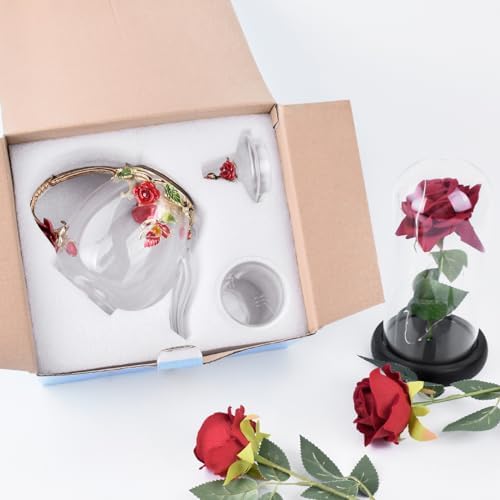 OEAGO Enamel Glass Flower Tea Pot 30.4OZ Birthday Gifts for Women Mom