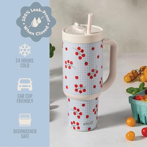Ello Oasis 40oz Insulated Stainless Steel Tumbler with Straw, Picnic