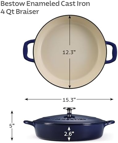 Tramontina Bestow Enameled Cast Iron 4-Qt Braiser Pan with Lid, Blue