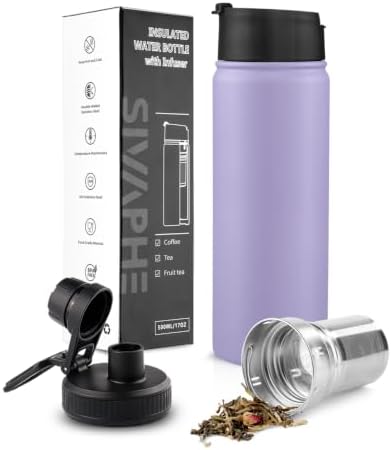 Sivaphe Tea Infuser Bottle With Removable Loose Leaf Tea Strainer Cup 18/8 Stainless Steel Portable Insulated Travel Tea Tumbler Purple
