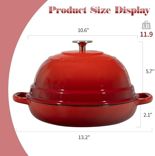 EDGING CASTING Enameled Cast Iron Dutch Oven Pot with Lid, Round Bread Oven for Homemade Sourdough Bread Baking, 6 Quart, Red