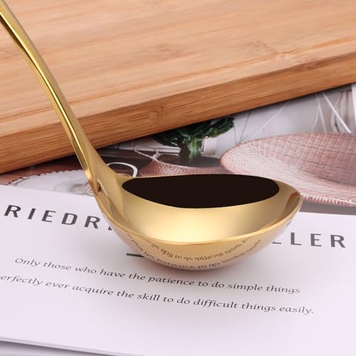 9.5 Inch Gold Ladle Spoons SUS304 Stainless Steel Soup Ladle 2 oz. Gravy Sauce Kitchen Ladle for serving(Set of 2)