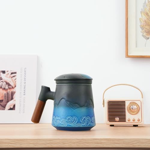 ZENS Tea Cup with Infuser and Lid for Loose Leaf Tea Steeper, 15oz Blue