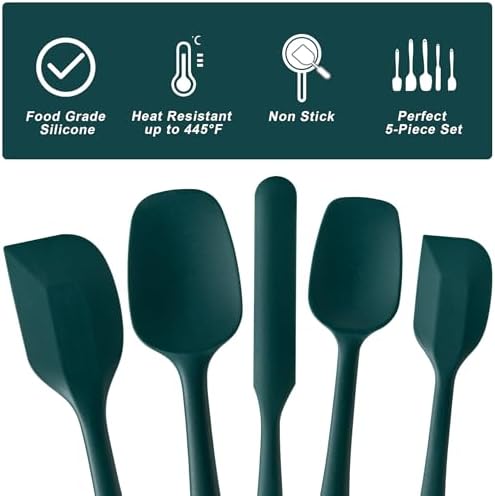 Silicone Spatula Set,5 Piece Food Grade Rubber Spatulas,Dark Green