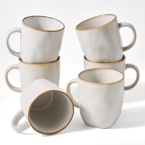 famiware Coffee Mugs Set of 6, Ocean Square 13oz Coffee Cup Set with Handle