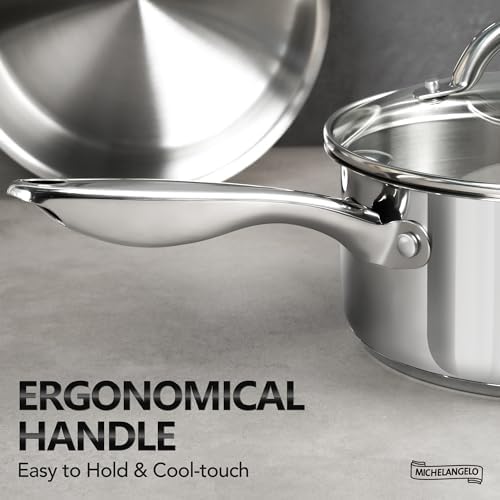 MICHELANGELO 3 Quart Saucepan with Lid, 18/10 Stainless Steel Sauce Pan with Tri-Ply Bottom, 3QT Sauce Pot, Induction Compatible