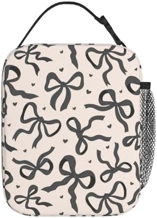 Black Bow Tie Insulated Lunch Box for Kids, Small Cooler Lunch Bag lunchbox for School, Toddler Lunch Box for Girls, Waterproof Durable Portable Lunch Tote Bag Food Container for Travel Picnic Work