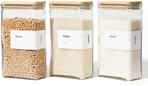APT 1101 Glass Storage Jars with Bamboo Lid, glass canisters with airtight lids, Clear jars with lids for Spice, Cookie, Candy, Tea, Coffee Bean and Rice (White, 67 oz, Set of 3)