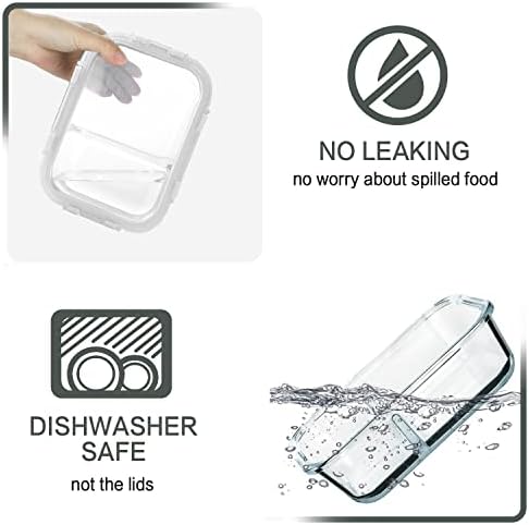 M MCIRCO 10 Pack,30 oz, 2 Compartments Glass Meal Prep Containers with Lids