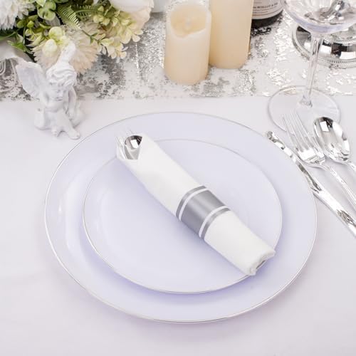 Supernal 120 Pack Silver Plastic Silverware Wrapped Cutlery Set with Napkin