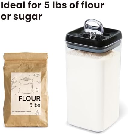 Felli Flip Tite Acrylic Food Storage Container with Lid 6” XL Air Tight Ring Seal Flip Lock, Plastic Kitchen Baking Canister for 5 lb Flour Sugar Rice Protein Powder Pantry Organizer (Nest-L Black)