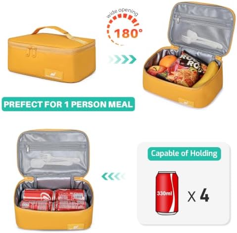NOL Insulated Lunch Bag for Adults –Compact Cooler Lunch Box with Food-Grade Lining, Waterproof Lunch Bag for Work, Travel | Portable Thermal Meal Tote with Handle,Earth-yellow