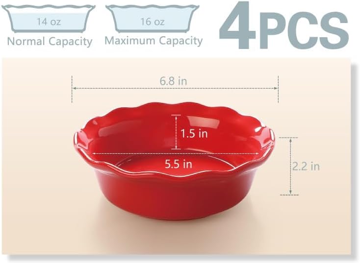 ONEMORE 6.8 Inch Ceramic Pie Pans, 16 oz Deep Dish Pie Pan Set of 4