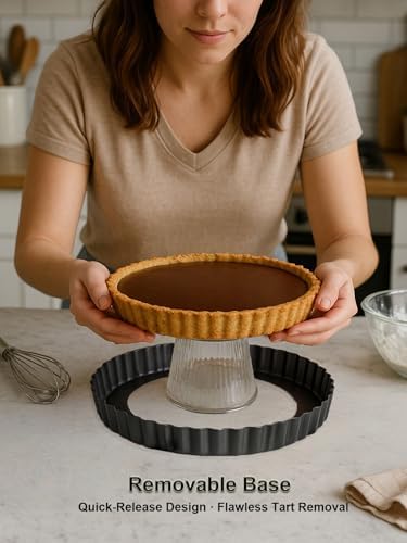 9 Inch Quiche Pans 2 Pack. Removable Bottom, Non-Stick Coating, Rugged Carbon Steel Baking Dish for Tart Quiche Pie. Metal Mold Gift for Women Wife Christmas Thanksgiving Party Festival Family