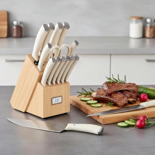 WANGMAZI 15‑Pcs Knife Block Set, High Carbon Steel, Natural
