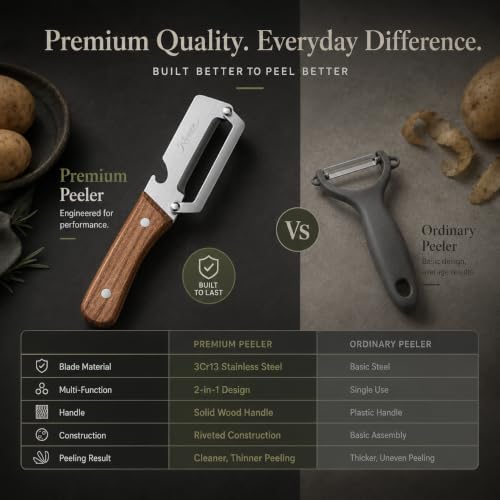 3-in-1 Vegetable Peeler with Bottle Opener, Wooden Handle