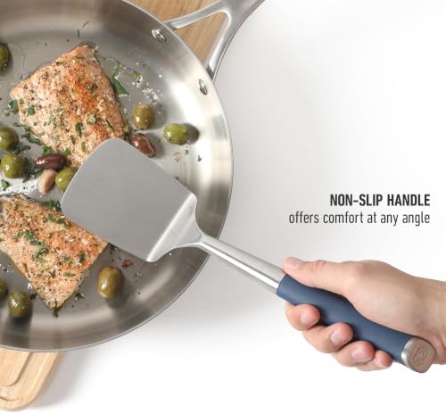 Calphalon Solid Turner, Cooking Spatula, Kitchen_Spatula, Stainless Steel Turner_with Silicone Heat Resistance Handle, Nonstick-Safe Spatula with Ergonomic Handle (Navy), Turner (Pack of 4)