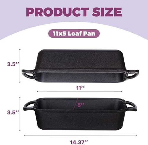 11x5 Inch Cast Iron Loaf Pan with Lid, Sourdough Pan