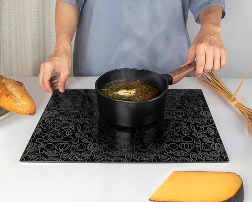 Kitchenville Glass Cutting Board 16"x12": Tempered Glass Kitchen Counter Protector - Durable- Scratch-Resistant, Heat-Proof - Design 4 - Black Design