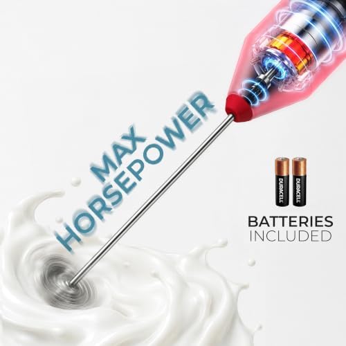 Zulay Kitchen Powerful Milk Frother AA Batteries Included – Ultra Fast Handheld Drink Mixer with Stainless Steel Whisk Stirrer for Coffee, Protein, Matcha & More, Frother Wand Electric Frothmate