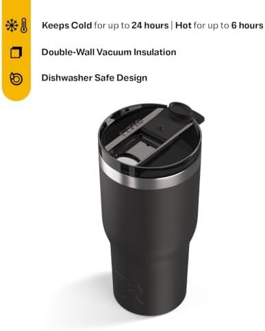 RTIC 30oz Essential Tumbler with Lid, Ceramic Lined, Black