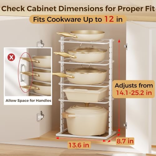 LAMU Pots and Pans Organizer Under Cabinet, 5 -Tier Dual-Pillar Design