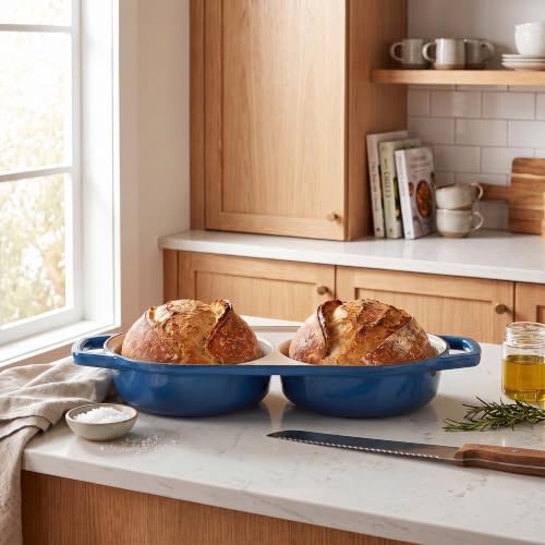 EDGING CASTING Enameled Cast Iron Double Bread Dutch Oven, Lake Blue