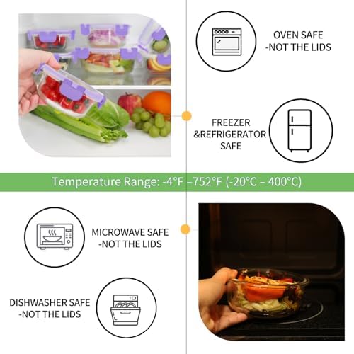 18 Piece Glass Food Storage Containers with Snap Locking Lids for Meal Prep
