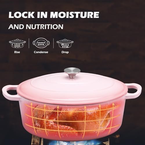 Leonyo 5-Quart Enameled Cast Iron Oval Dutch Oven Pot with Lid, Pink