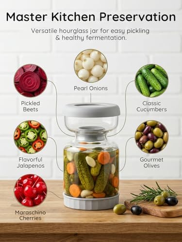Homnoble Pickle and Olive Hourglass Jar with Strainer Flip Juice Separator