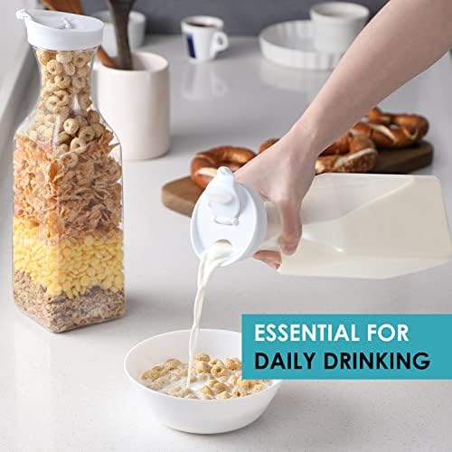 Plastic 50 Oz Water Carafe with Flip Top Lid, Set of 6 Square Base Clear Plastic Juice Container Pitcher - for Water, Iced Tea, Juice, Beverage, Lemonade, Milk and Mimosa Bar - HAND WASH ONLY