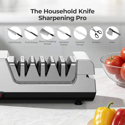 Narcissus Knife Sharpener, 3-Stage Diamond Electric Knife Sharpener for Stainless Steel & Ceramic Kitchen Knives, 40 Seconds Quick Repairing & Polishing, Open Design Port for Scissors Sharpening