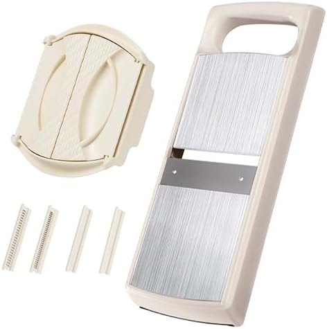 Mandoline Food Slicer for Kitchen, Potato, Tomato, Carrot, Onion, Vegetable and Fruit Cutter, with 4 Stainless Steel Blades and 1 Safety Guard, BPA-Free Plastic Body